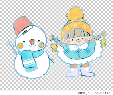 冬あそびシリーズ:雪だるまと女の子 かわいいイラスト 冬あそびシリーズ:雪だるまと女の子 かわいいイラスト 133066142