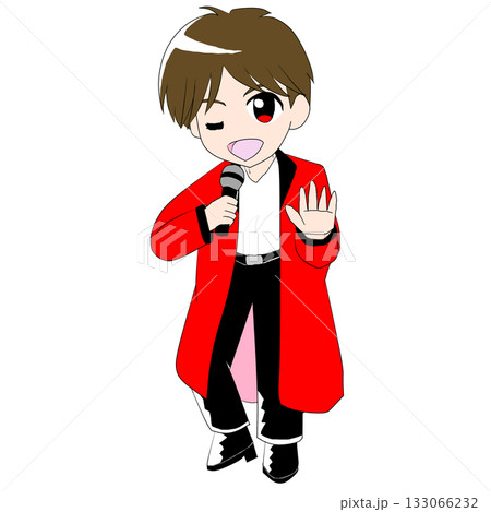 赤い衣装を着た歌っている男の子のアイドル 133066232