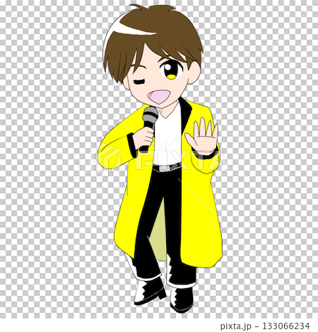 黄色い衣装を着た歌っている男の子のアイドル 133066234