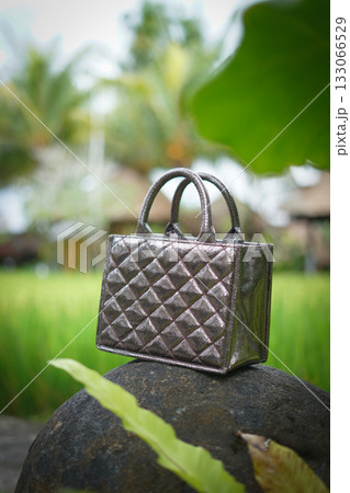 Elegant Brown Quilted Handbag On Outdoor Scenery, Fashion Accessory For Women Elegant Brown Quilted Handbag On Outdoor Scenery, Fashion Accessory For Women 133066529