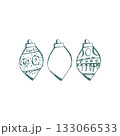 Hand drawn christmas ornament set with round vintage shapes in teal lines for holiday decor cards gift wrap and seasonal projects 133066533