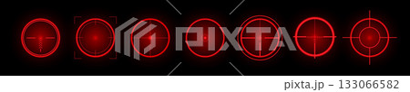 Intense red crosshairs floating in dark digital space Intense red crosshairs floating in dark digital space 133066582