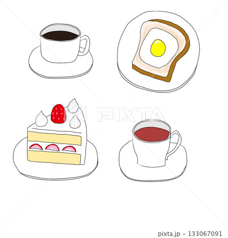 苺のショートケーキと紅茶とパンとコーヒー 苺のショートケーキと紅茶とパンとコーヒー 133067091