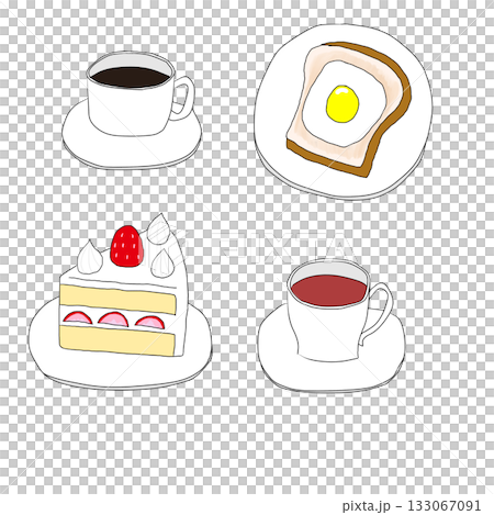 苺のショートケーキと紅茶とパンとコーヒー 苺のショートケーキと紅茶とパンとコーヒー 133067091