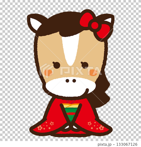 Horse girl giving New Year's greetings Horse girl giving New Year's greetings 133067126