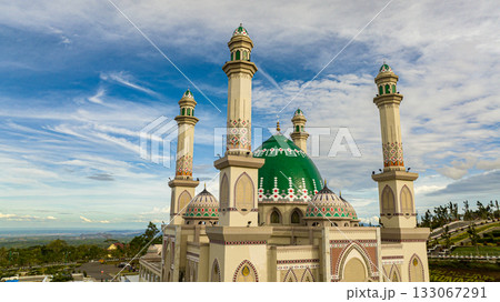 Top view of great Mosque in Sumatra. Masjid Agung Syahrun Nur Tapanuli Selatan. Indonesia. Top view of great Mosque in Sumatra. Masjid Agung Syahrun Nur Tapanuli Selatan. Indonesia. 133067291