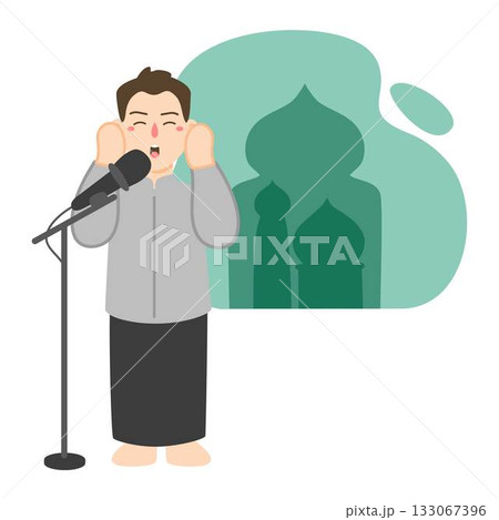man is calling the call to prayer in the mosque 133067396
