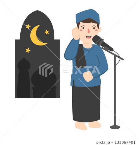 Muslim man doing the call to prayer illustration 133067401