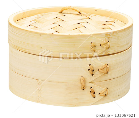 竹製二段せいろ・中華蒸し器(白背景) 竹製二段せいろ・中華蒸し器(白背景) 133067621