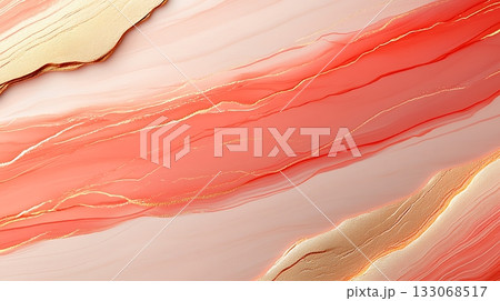 Elegant Abstract Background with Coral Shades and Gold Accents in Fluid Art Style Elegant Abstract Background with Coral Shades and Gold Accents in Fluid Art Style 133068517