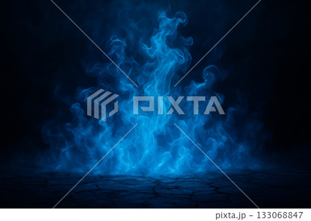 AI generated ultra realistic abstract surreal scene of glowing blue mystical smoke rising from cracked ground in a dark background creating a magical mysterious and powerful atmosphere AI generated ultra realistic abstract surreal scene of glowing blue mystical smoke rising from cracked ground in a dark background creating a magical mysterious and powerful atmosphere 133068847