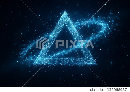 AI generated glowing triangle made of light particles floating in deep space surrounded by cosmic dust and energy symbolizing mystery futuristic power and digital connection 133068987