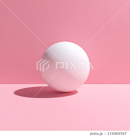 ピンクの背景に白い球体が置かれたミニマルな構図 ピンクの背景に白い球体が置かれたミニマルな構図 133069567