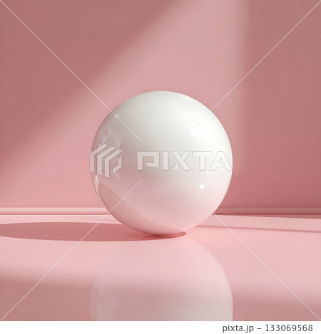 ピンクの背景に白い球体が置かれたミニマルな構図 ピンクの背景に白い球体が置かれたミニマルな構図 133069568