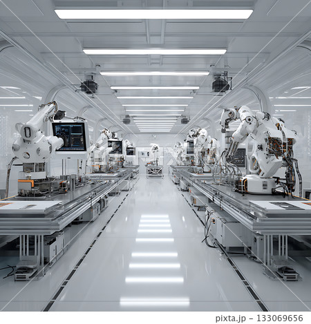 最新の自動化機器が並ぶモダンなロボティクス研究室 最新の自動化機器が並ぶモダンなロボティクス研究室 133069656