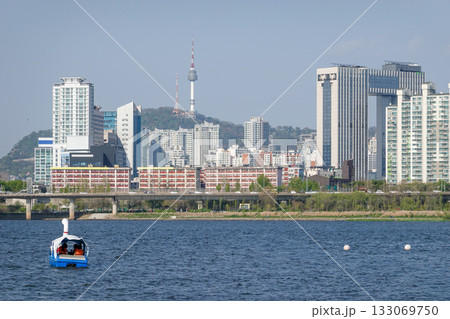Panoramic View of Han River and Namsan Mountain from Yeouido Seoul, Cityscape with Skyscrapers and Urban Greenery Panoramic View of Han River and Namsan Mountain from Yeouido Seoul, Cityscape with Skyscrapers and Urban Greenery 133069750