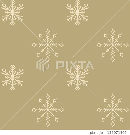 Minimal beige pattern with elegant snowflakes on a warm background. Hand drawn vector design representing eco winter wrapping, holiday style and simplicity 133071505
