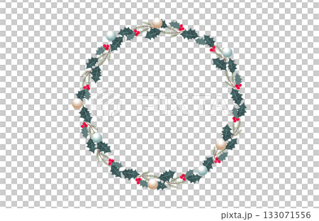 Christmas circle frame with holly and red berries 133071556