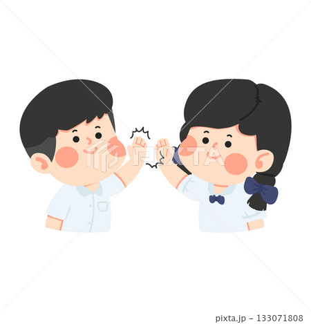 Illustration of Two Students Giving a High Five 133071808