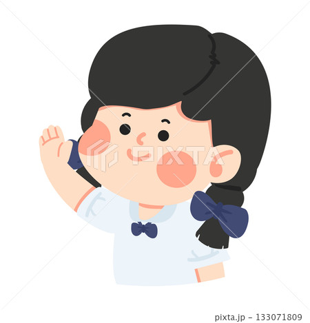 Illustration of Girl Student in Uniform Waving 133071809