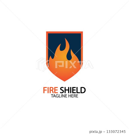 Fire shield logo design element. Fire warning sign shield. Fire flame vector illustration Fire shield logo design element. Fire warning sign shield. Fire flame vector illustration 133072345
