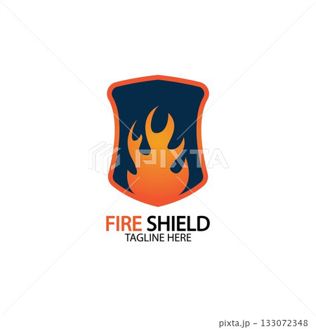 Fire shield logo design element. Fire warning sign shield. Fire flame vector illustration Fire shield logo design element. Fire warning sign shield. Fire flame vector illustration 133072348