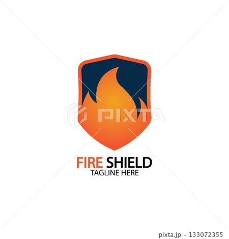 Fire shield logo design element. Fire warning sign shield. Fire flame vector illustration Fire shield logo design element. Fire warning sign shield. Fire flame vector illustration 133072355
