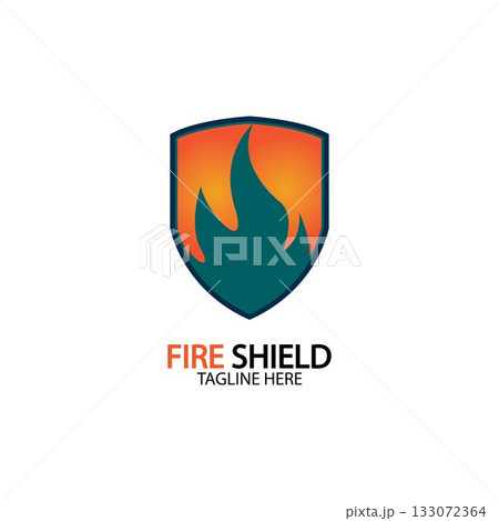 Fire shield logo design element. Fire warning sign shield. Fire flame vector illustration 133072364