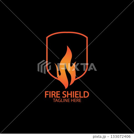 Fire shield logo design element. Fire warning sign shield. Fire flame vector illustration 133072406