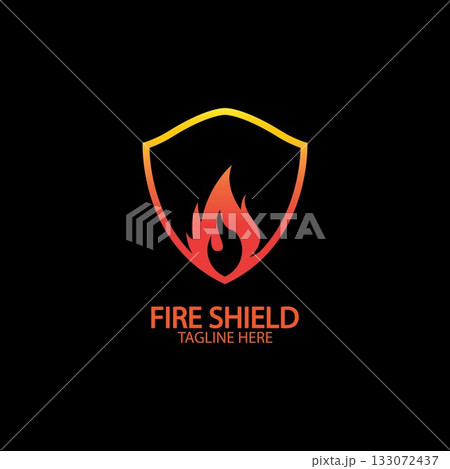 Fire shield logo design element. Fire warning sign shield. Fire flame vector illustration 133072437