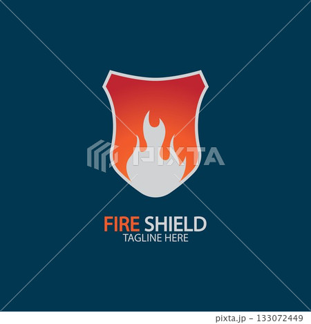 Fire shield logo design element. Fire warning sign shield. Fire flame vector illustration 133072449