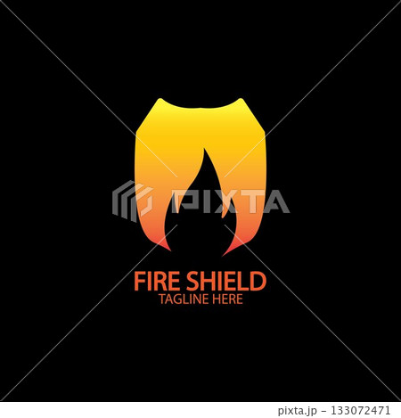 Fire shield logo design element. Fire warning sign shield. Fire flame vector illustration 133072471