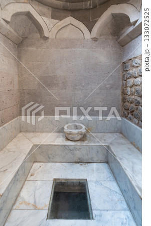Historic marble Ottoman bath at Gupgupoulu Konagi, Kayseri Ethnography Museum, Kayseri, Turkey. 133072525