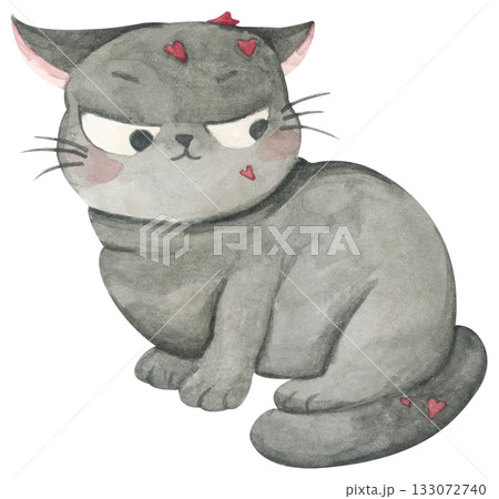 Cute cat in love on valentine day. Watercolor illustration. Cute cat in love on valentine day. Watercolor illustration. 133072740