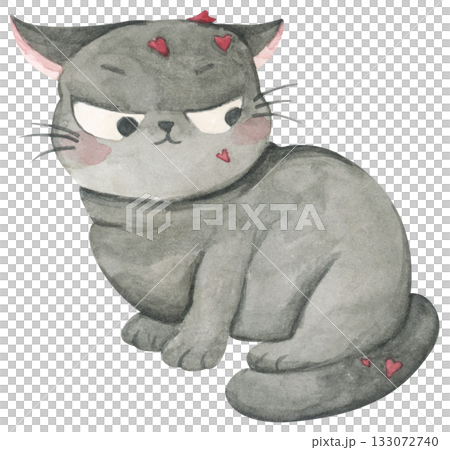 Cute cat in love on valentine day. Watercolor illustration. Cute cat in love on valentine day. Watercolor illustration. 133072740