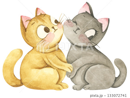 Cute cat in love on valentine day. Watercolor illustration. Cute cat in love on valentine day. Watercolor illustration. 133072741