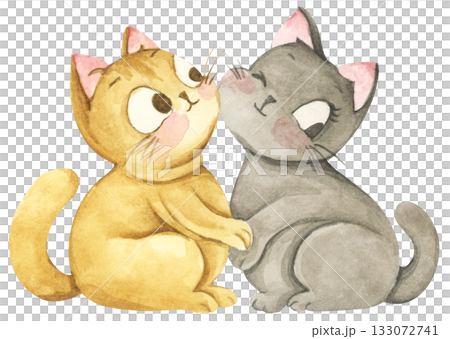 Cute cat in love on valentine day. Watercolor illustration. Cute cat in love on valentine day. Watercolor illustration. 133072741