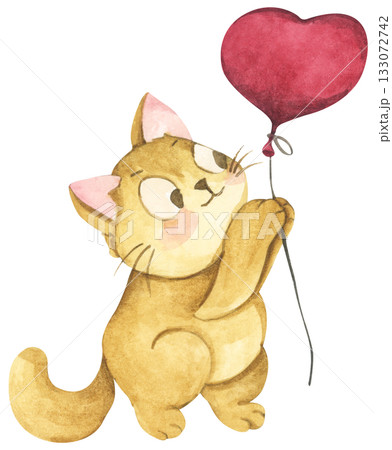 Cute cat in love on valentine day. Watercolor illustration. Cute cat in love on valentine day. Watercolor illustration. 133072742