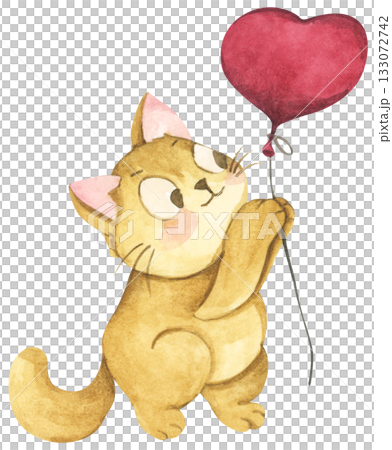Cute cat in love on valentine day. Watercolor illustration. 133072742