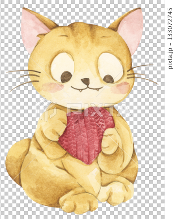 Cute cat in love on valentine day. Watercolor illustration. 133072745