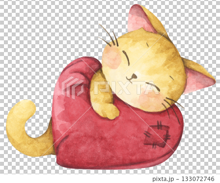 Cute cat in love on valentine day. Watercolor illustration. 133072746