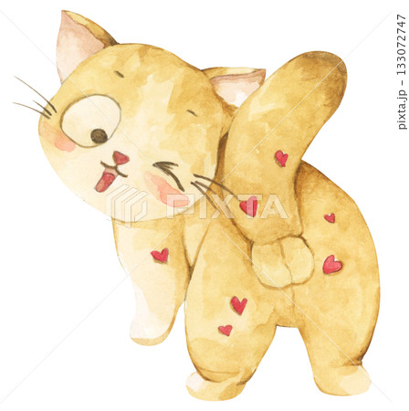 Cute cat in love on valentine day. Watercolor illustration. Cute cat in love on valentine day. Watercolor illustration. 133072747