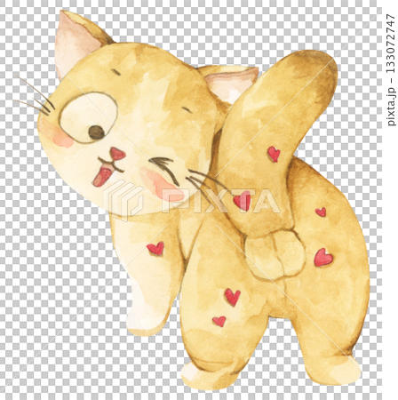 Cute cat in love on valentine day. Watercolor illustration. 133072747