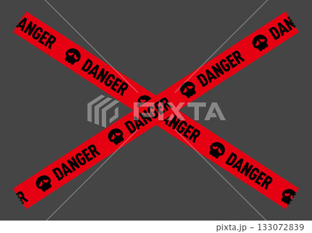 Xマークの形に貼られている「DANGER」と書かれたテープ Xマークの形に貼られている「DANGER」と書かれたテープ 133072839