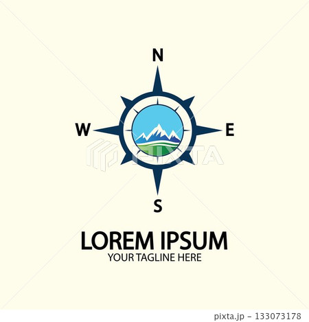 Compass with mountain for logo design illustrator exploration icon hiking tool. Compass with mountain for logo design illustrator exploration icon hiking tool. 133073178
