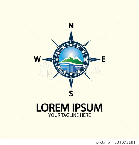 Compass with mountain for logo design illustrator  exploration icon  hiking tool. 133073191