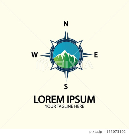 Compass with mountain for logo design illustrator  exploration icon  hiking tool. 133073192