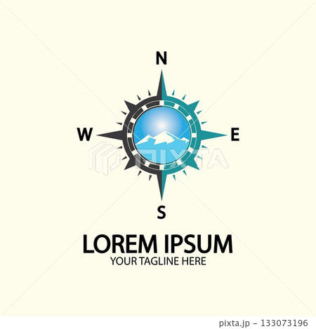 Compass with mountain for logo design illustrator  exploration icon  hiking tool. 133073196