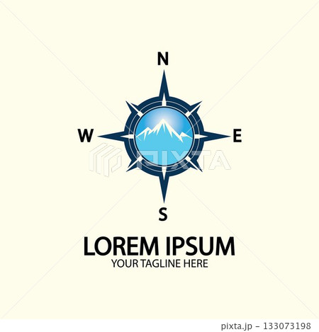 Compass with mountain for logo design illustrator  exploration icon  hiking tool. 133073198