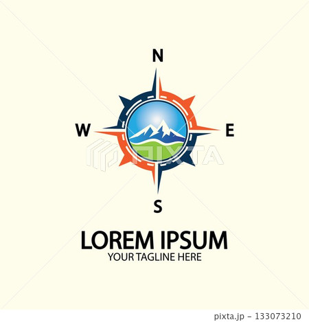Compass with mountain for logo design illustrator exploration icon hiking tool. Compass with mountain for logo design illustrator exploration icon hiking tool. 133073210